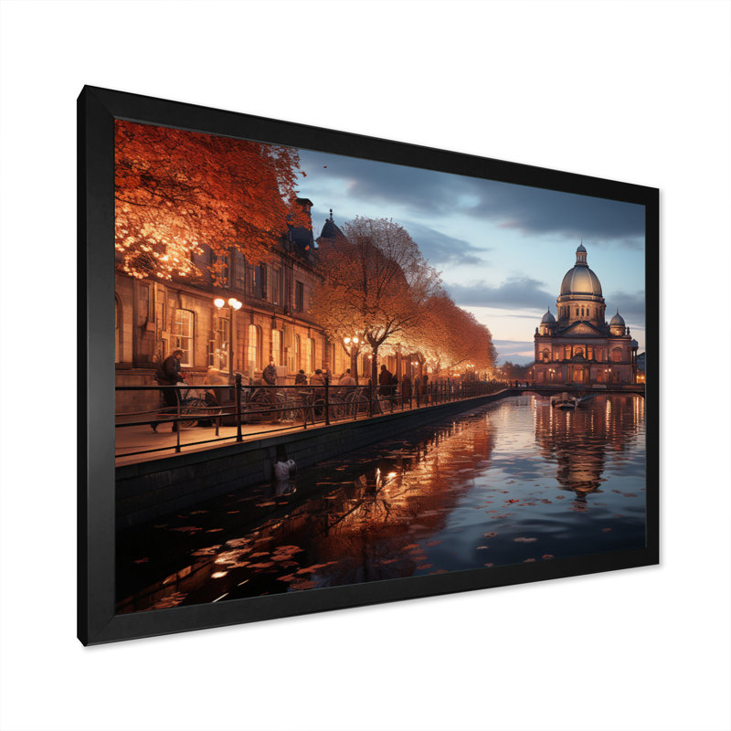 «Dublin Beautiful Cityscape Photo I», reproduction sur toile, H 16 po x l 32 po x P 1 po, Cadre photo noir