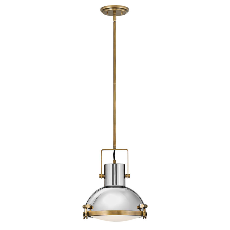 Nautique Single Light Coastal Pendant w/ Etched Opal Glass, 14.5" H x 13" W x 13" D, Heritage Brass
