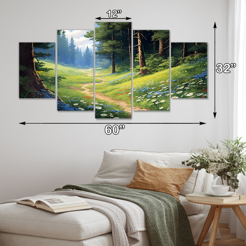 «Green Forest Path», ensemble d'art mural blanc 5 pièces, H 32 po x l 60 po