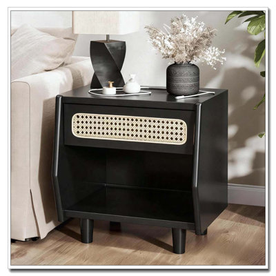Nightstand with Rattan Detail