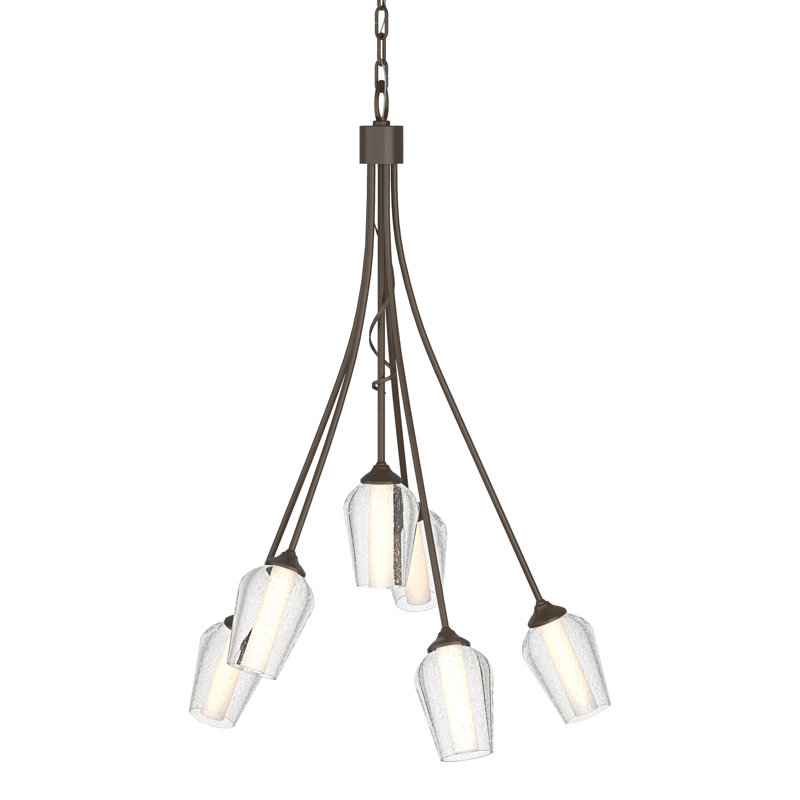 Flora 6 - Light Shaded Geometric Chandelier, Opal/Seeded, Bronze