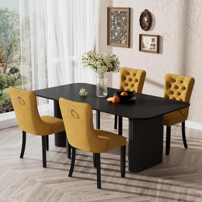 Ensemble de table de salle à manger 70,9 po, Jaune, 5