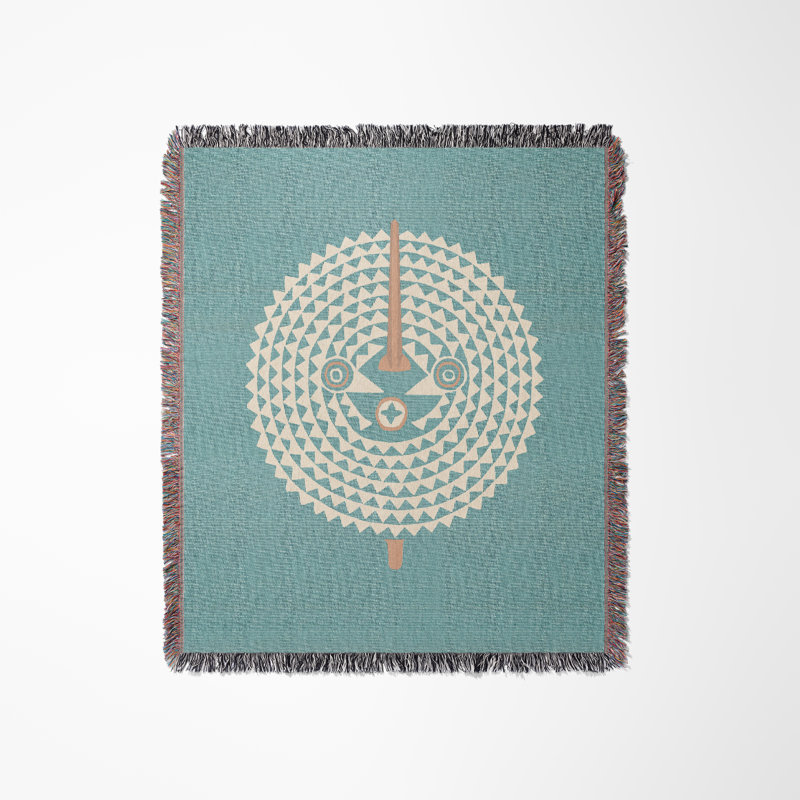 Couverture 100% coton African Tribal, Jeté, Bleu/beige