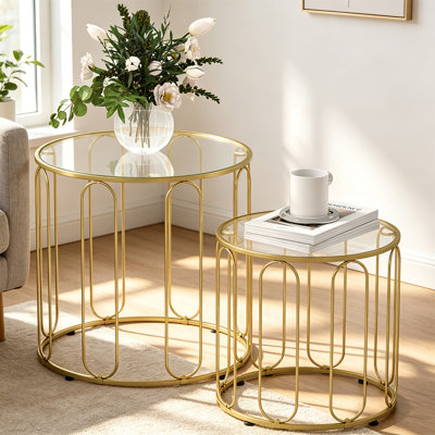 Set of 2 Glass-Top Coffee Tables