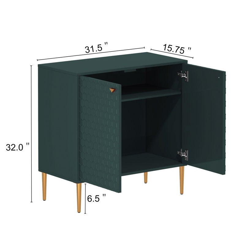 Wood 32" H 2-Door Accent Cabinet with Metal Legs, Green
