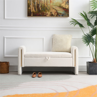 Modern Teddy Bed End Bench With Arms And Storage,Upholstered Large Foot Rest Stool, Comfy Window Vanity Bench For Living Room,Bedroom,Dorm,Coffee Table,Teddy Coffee