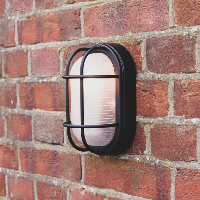 Celia Cast Aluminium Outdoor Oval Bulkhead Wall Light, Matt Black