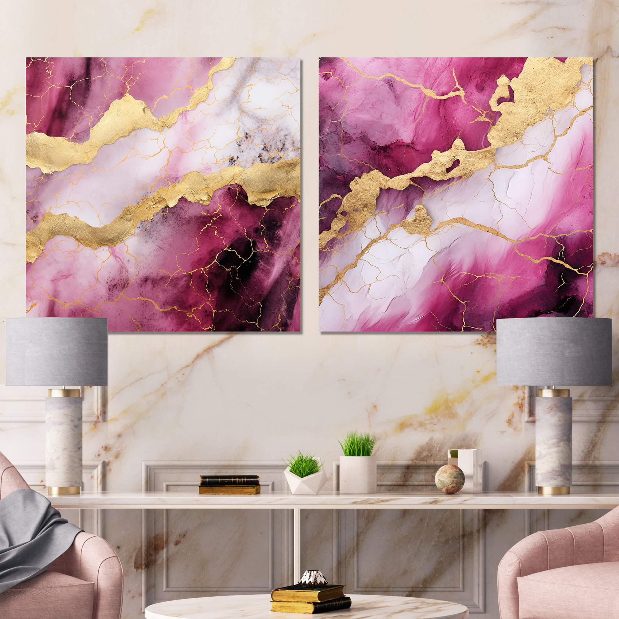 Mercer41 Pink And Gold Marble Essence I - Abstract Marble Canvas Wall ...