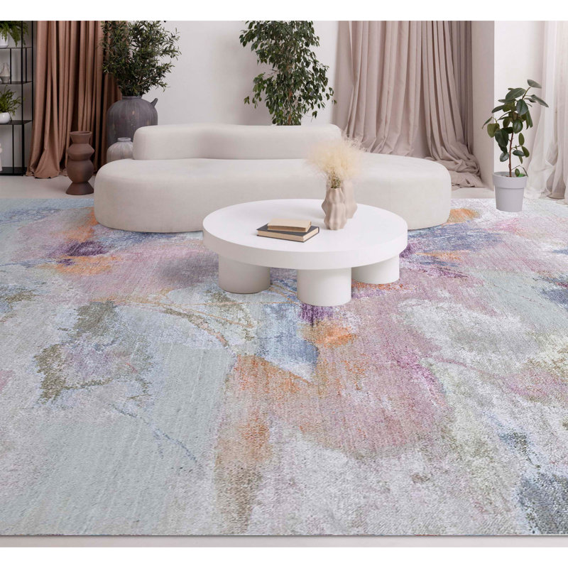 Hand Knotted Abstract Area Rug in Gray/Brown/Orange/Pink, Rectangle 9' x 12'