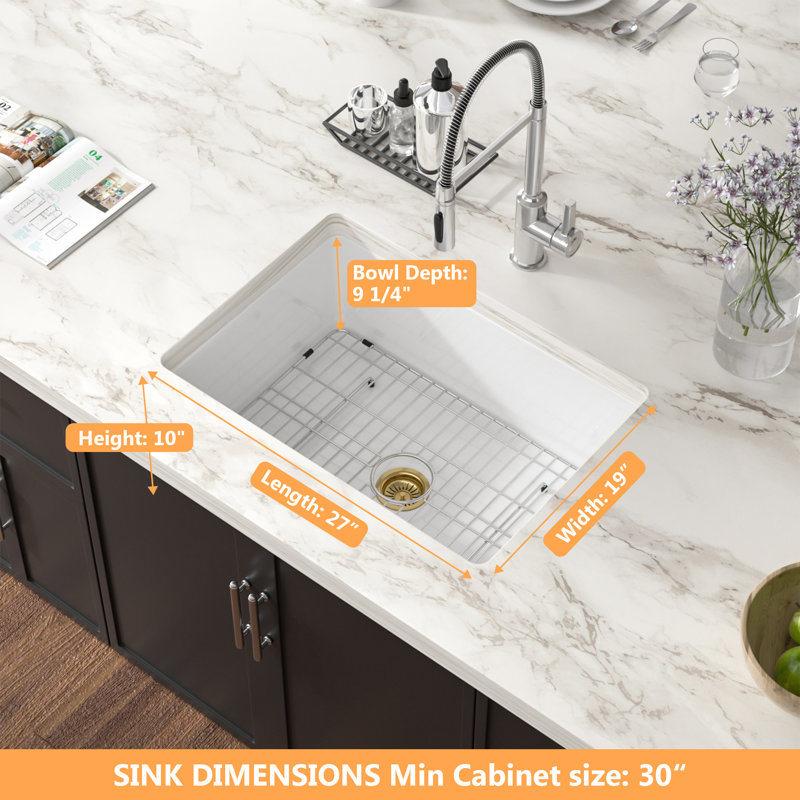 27" x 19" Undermount Ceramic Single Bowl Kitchen Sink