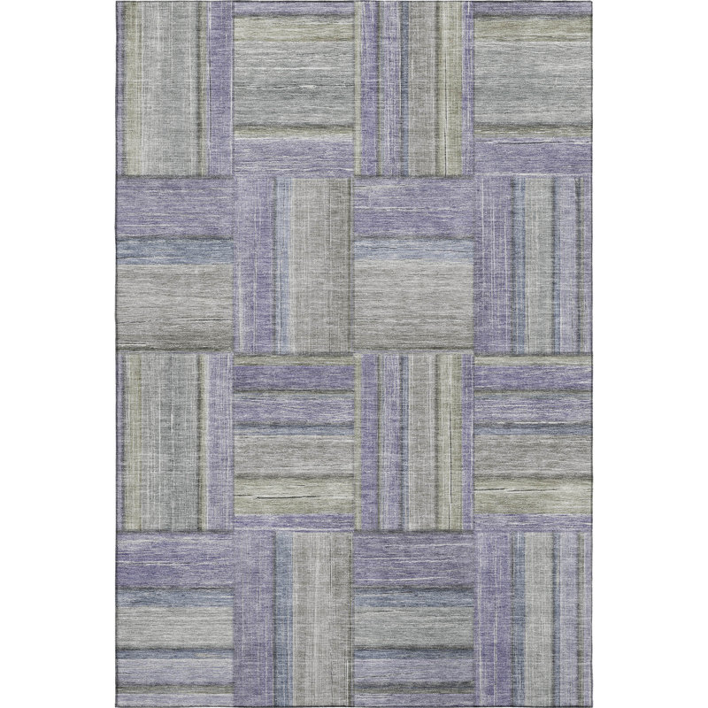 Premium Machine Washable Mayfield AMF2285 Geometric Rug, Purple, 5' x 7'6"