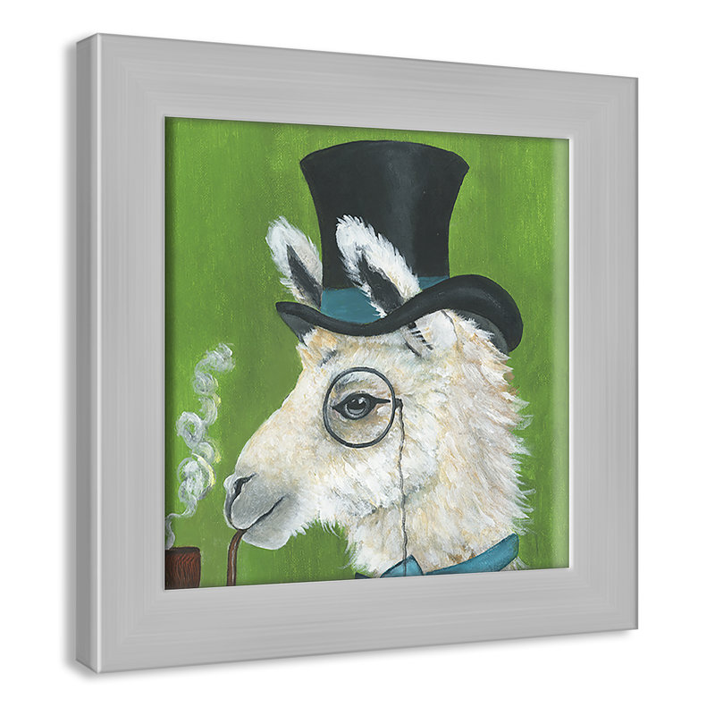 Lama et tuyau, art encadré, H 10 po x l 10 po x P 0,625 po, Cadre argenté