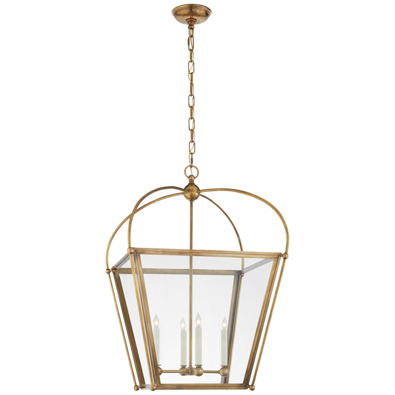 Chapman & Myers Riverside Small Square Lantern, Antique-Burnished Brass, 31" H x 21" W x 21" D