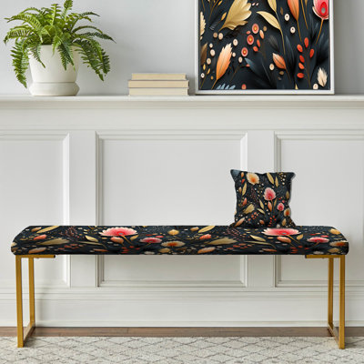 Banc floral rembourré or