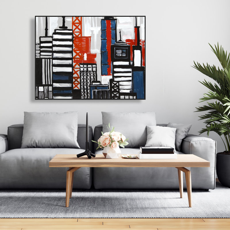 «Geometric Towers and Buildings», art sur toile encadré noir