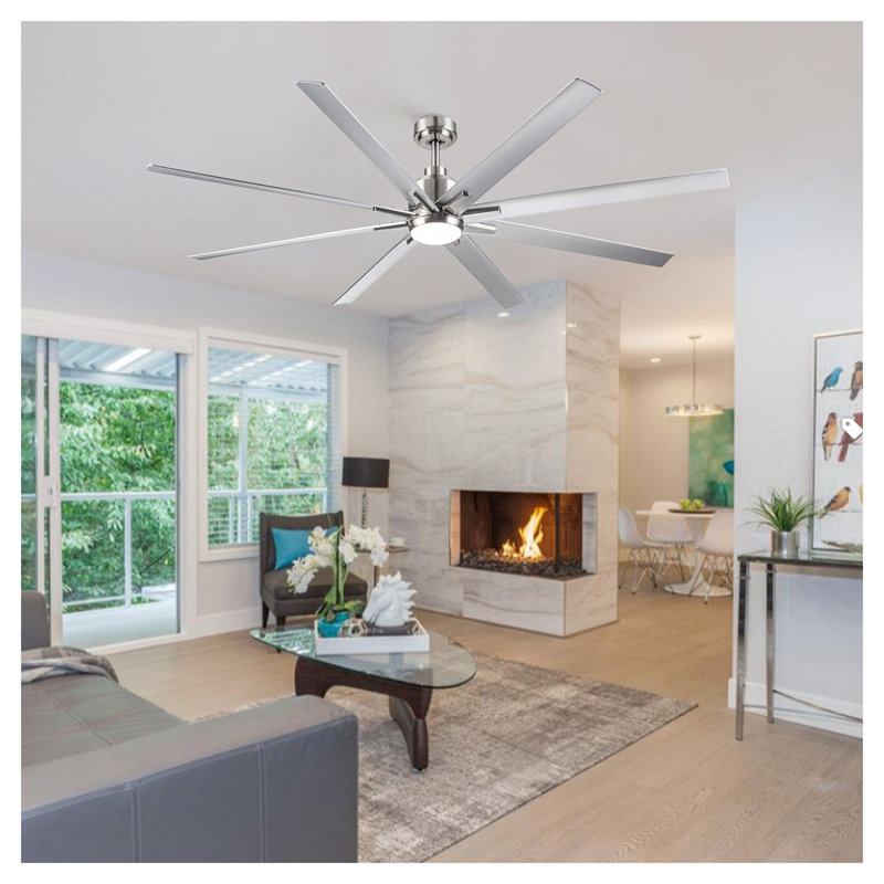 Ventilateur de plafond intelligent à DEL de 72 pouces avec pales argentées, finition nickel brossé - Compatible avec Alexa et Google Assistant, moteur à courant continu silencieux
