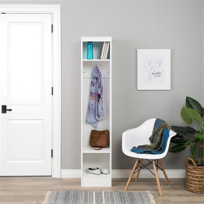 Freestanding Narrow Coat Rack With Adjustable Shelf And 3 Hooks For Entryway Organization And Storage