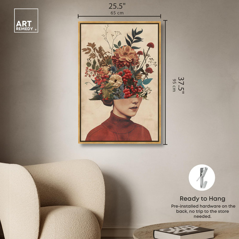 Art mural rétro, pensée florale II, H 25 po x l 17 po, Cadre doré