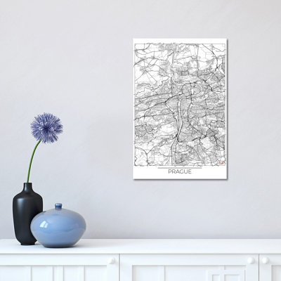 Prague Minimal Urban Blueprint Map 1 Piece Wrapped Canvas Painting