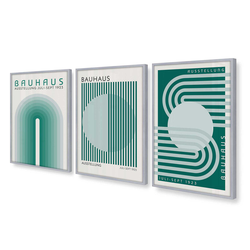 «Green Bauhaus», ensemble de 3 impressions, 24" x 18", Framed Print, Polished Chrome