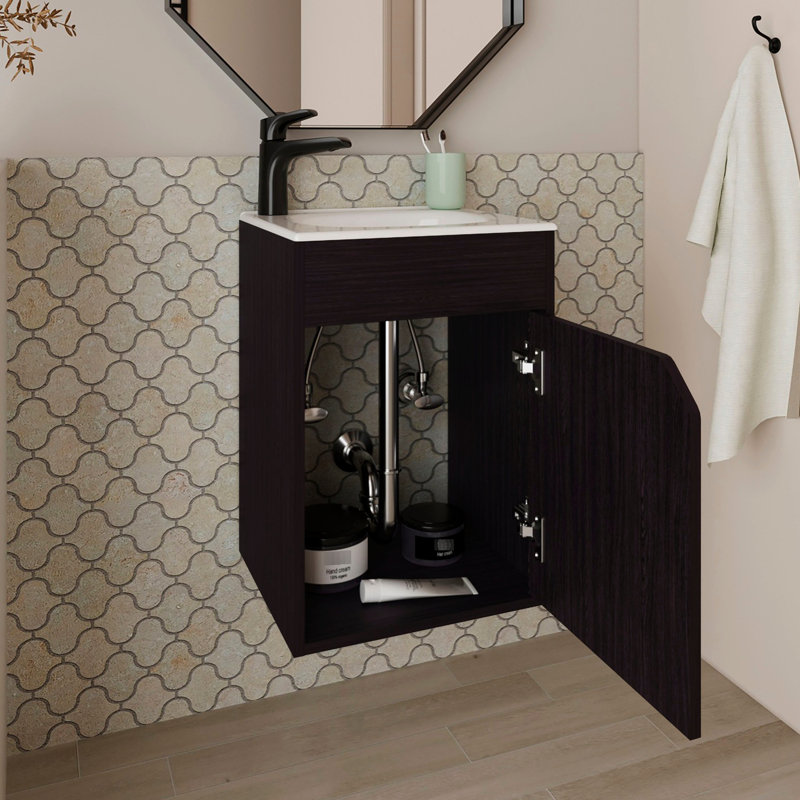 Meuble-lavabo flottant à une porte fixé au mur avec charnière européenne à fermeture en douceur pour un espace optimisé pour les salles de bain modernes