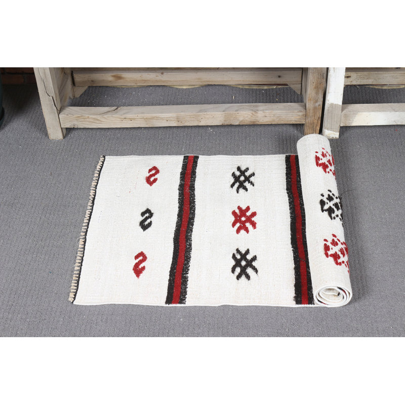 Tapis turc en chanvre tissé à la main avec un tissage plat blanc et à motif pour les espaces d'entrée