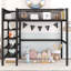 Lit mezzanine double en métal avec tablettes à 4 niveaux et rangement-1595215651
