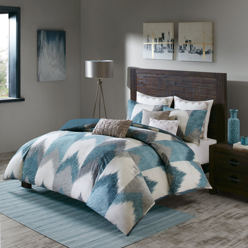 Cotton Comforter Mini Set, King Comforter + 3 Additional Pieces, Aqua
