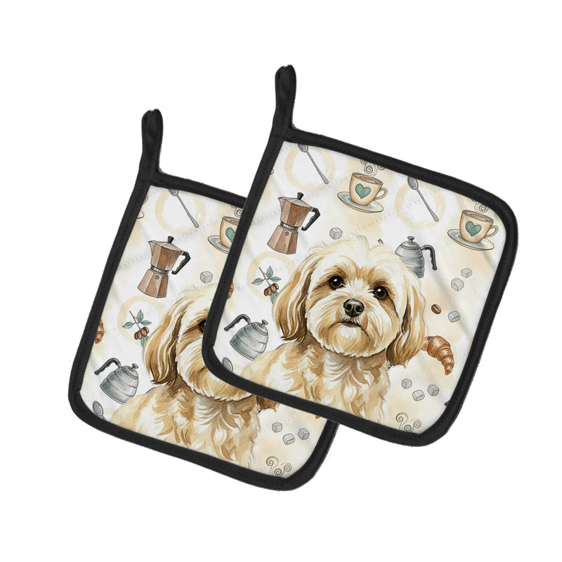 Paire de porte-casseroles crème Lhasa Apso