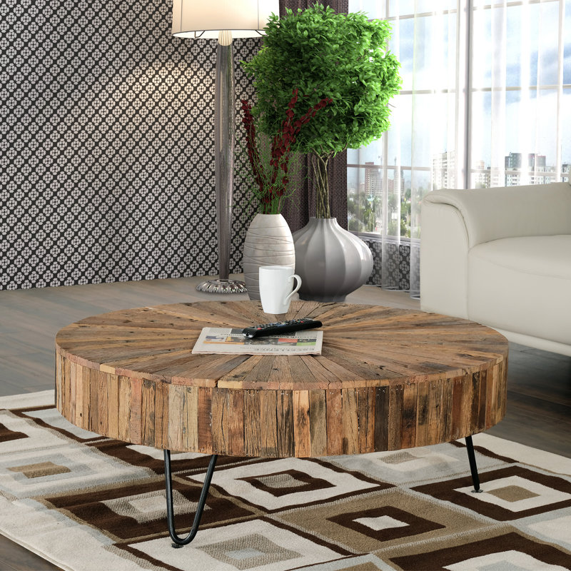 Table basse ronde en bois récupéré fabriqué à la main