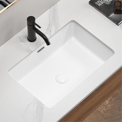 Rectangular Undermount Bathroom Sink -22 *15 Inch Vessel Sink,Undermount Bathroom Sink Rectangle, White Ceramic Lavatory Vanity Basin With Overflow
