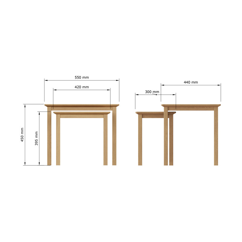 Daris Nest Of 2 Side End Tables. Solid Oak. Fully Assembled.