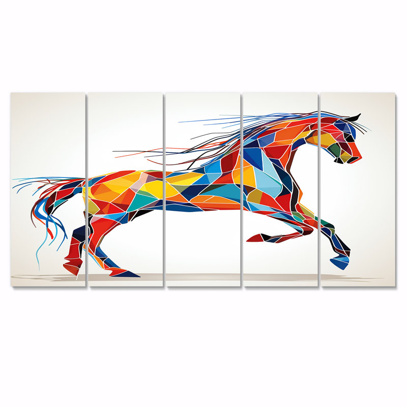 "Cheval au galop", art mural 5 pièces, H 32 po x l 80 po