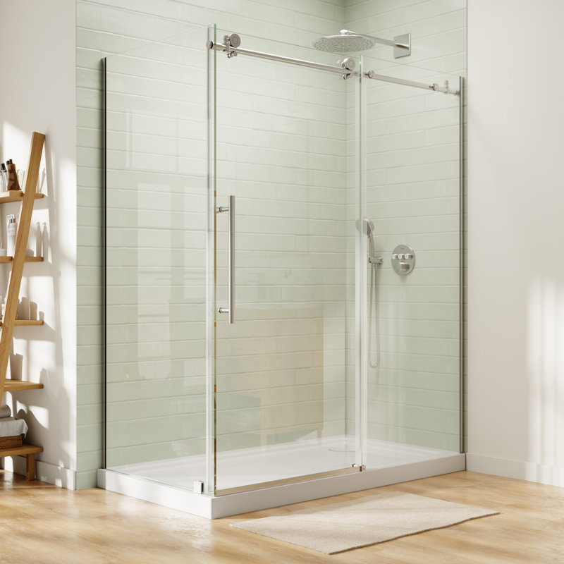 60" W X 36" D X 72" H Sliding Semi-Frameless Shower Enclosure With 5/16" Clear Glass, Brushed Nickel