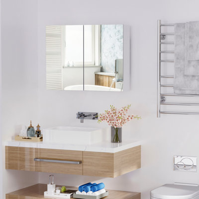 Miroir de salle de bain mural à double porte, armoire à pharmacie 31,5 "x 23,5" avec design moderne, grand rangement et charnières silencieuses