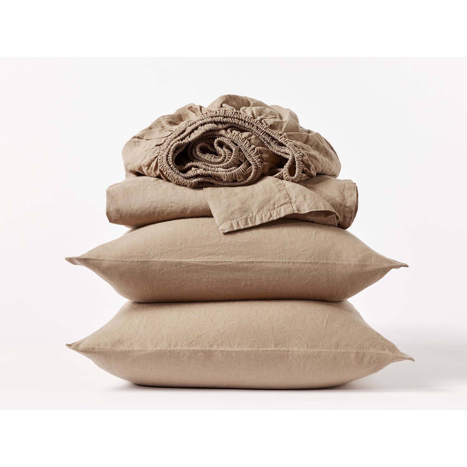 Organic Relaxed Belgian Flax Linen Standard Sheet Set, King Sheet Set with 2 Pillowcases, Doe