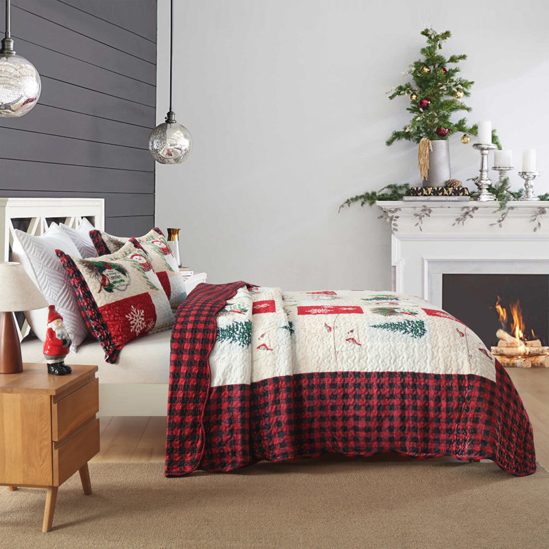 Ensemble de courtepointe de Noël en velours matelassé 3 pièces MarCileo BYV208