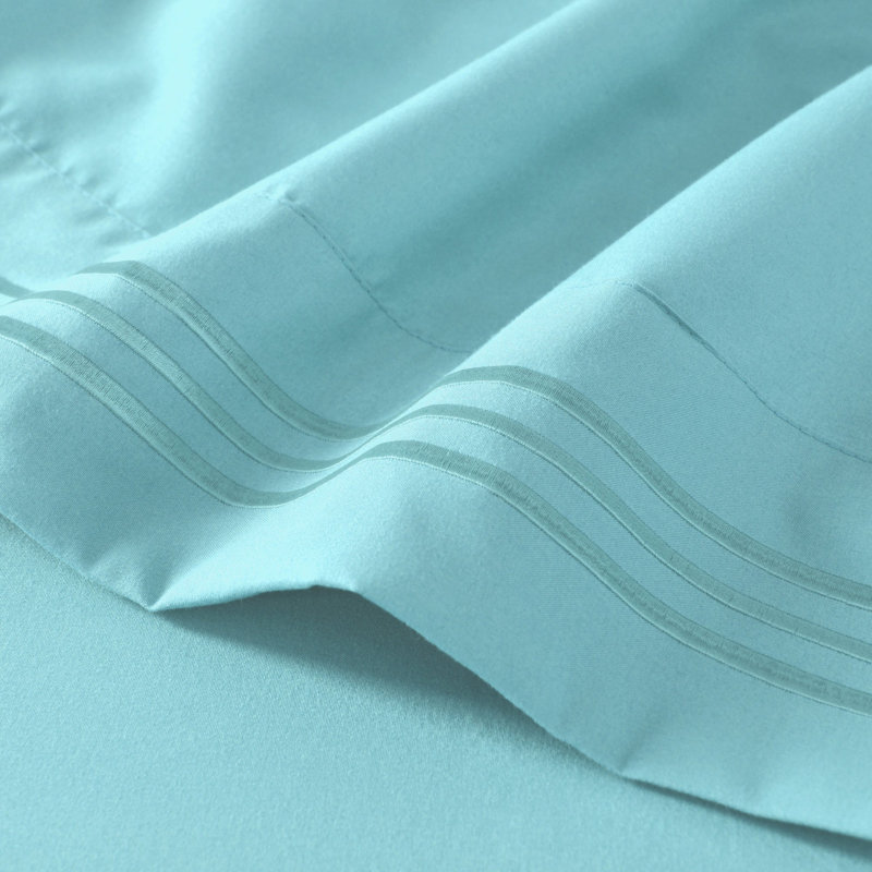 4/6 Pcs Soft Solid & Embroidery Bed Sheets Set, Aqua Blue, Twin