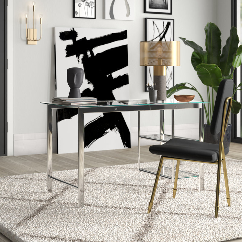 Merald Glass Top Metal Base Writing Desk