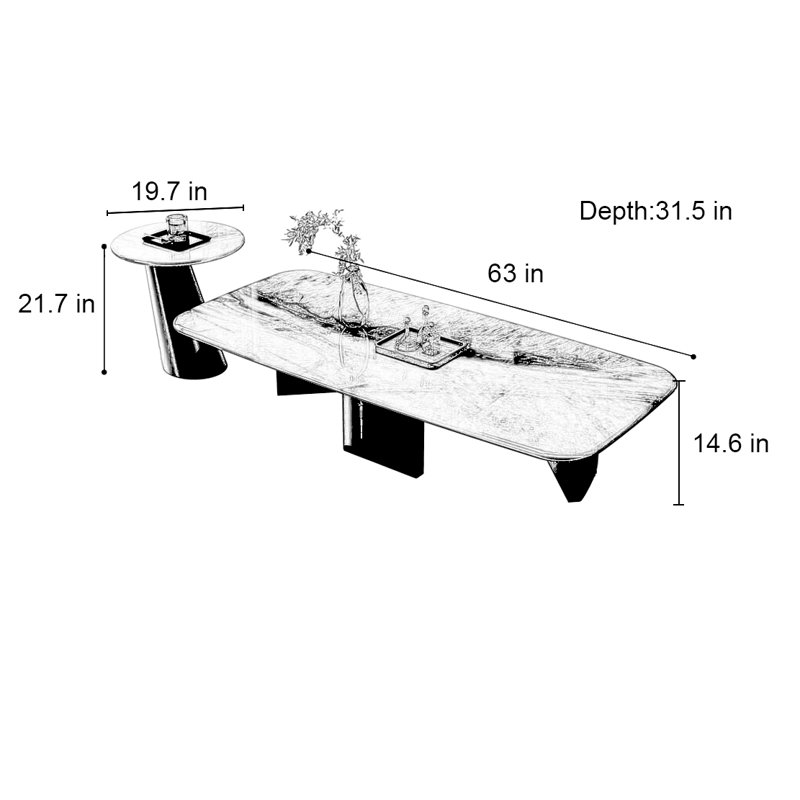 Rectangular supercrystalline stone coffee table, Blue, 14.6" H x 63" L x 31.5" W