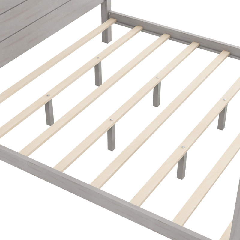 Très grand lit plateforme à baldaquin avec tête de lit et pieds de soutien, gris délavé