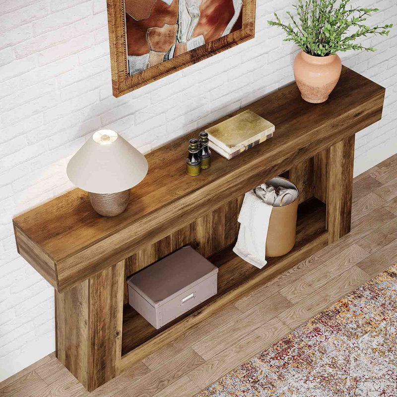 63-Inch Rustic Brown Wooden Console Table with Storage