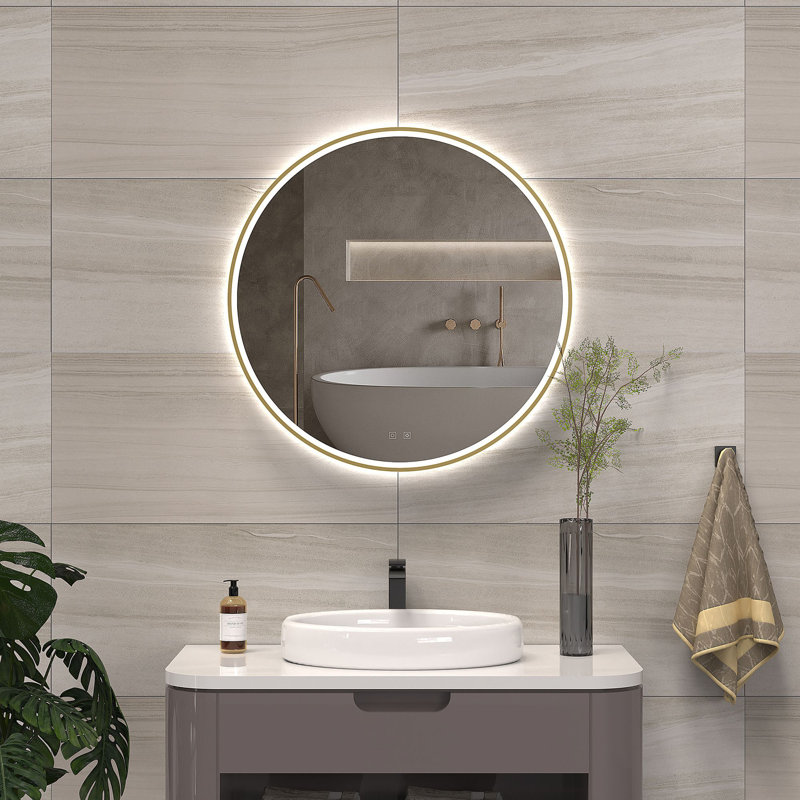 Denver 30" LED Wall Mounted Mirror With Defogger, Adjustable Temperature, Brightness, and Memory Settings - Brushed Bronze