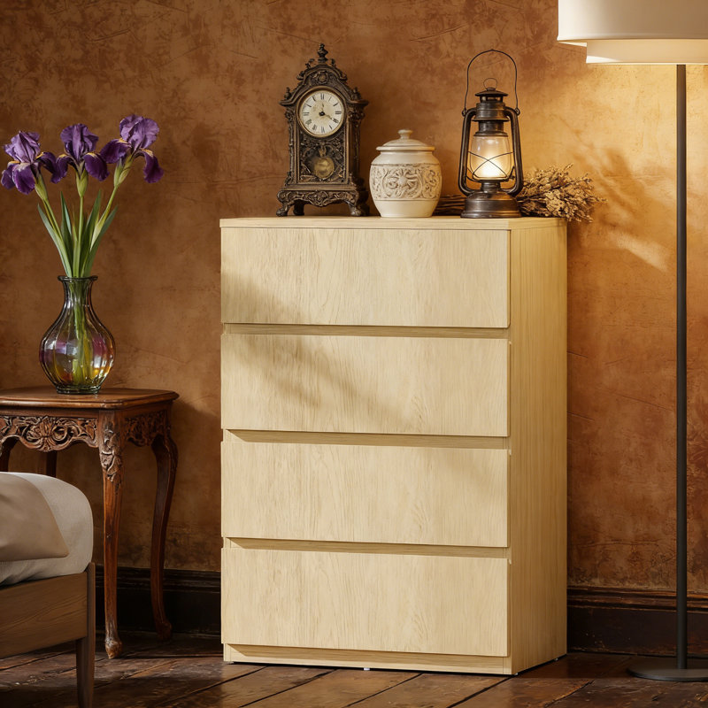 Chest of Drawers, 4-Drawer Storage Cabinets, Natural