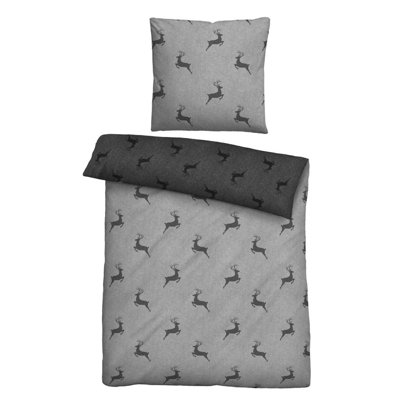 100% Cotton Duvet Cover Set, 155 x 200cm - 1 Pillowcase (80 x 80cm), Storm Grey