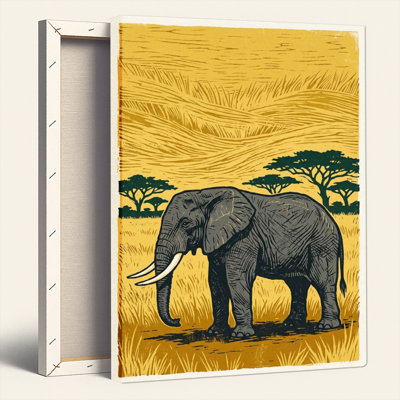 Elephant Savanna Canvas Wall Art Oil Painting Print Set Of 1
