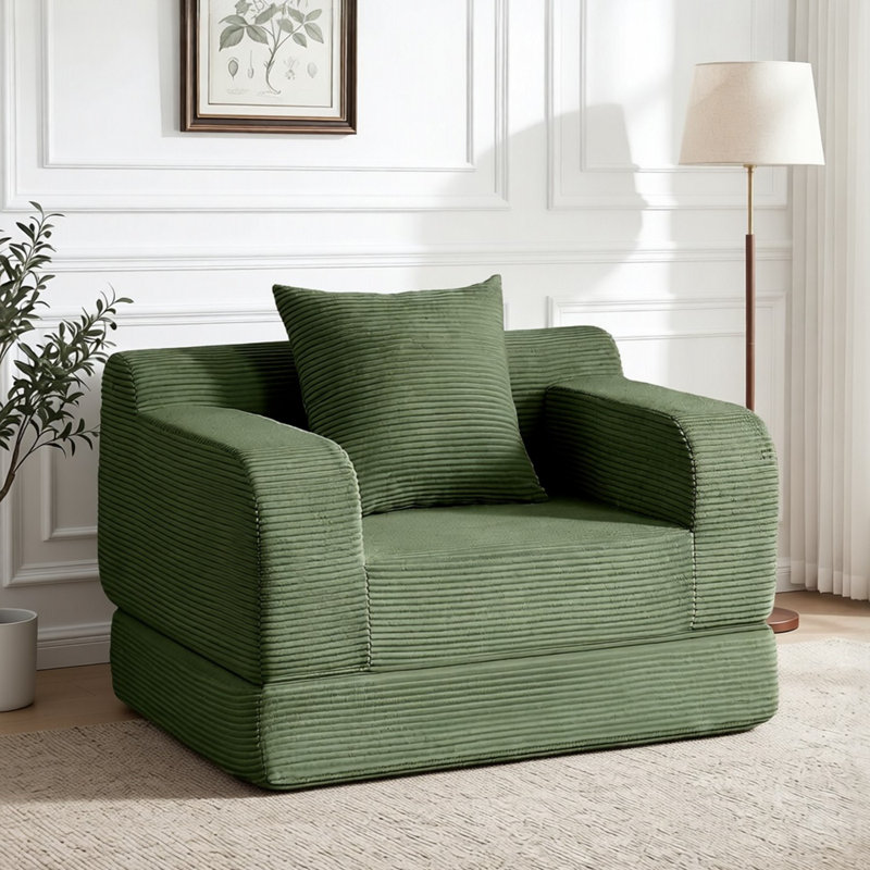 Canapé-lit Bonur 3-en-1 réglable en velours côtelé, fauteuil convertible moderne pliable, Vert