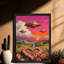 OVNI rétro et art mural noir, reproduction de paysage rétro surréel-1626443716