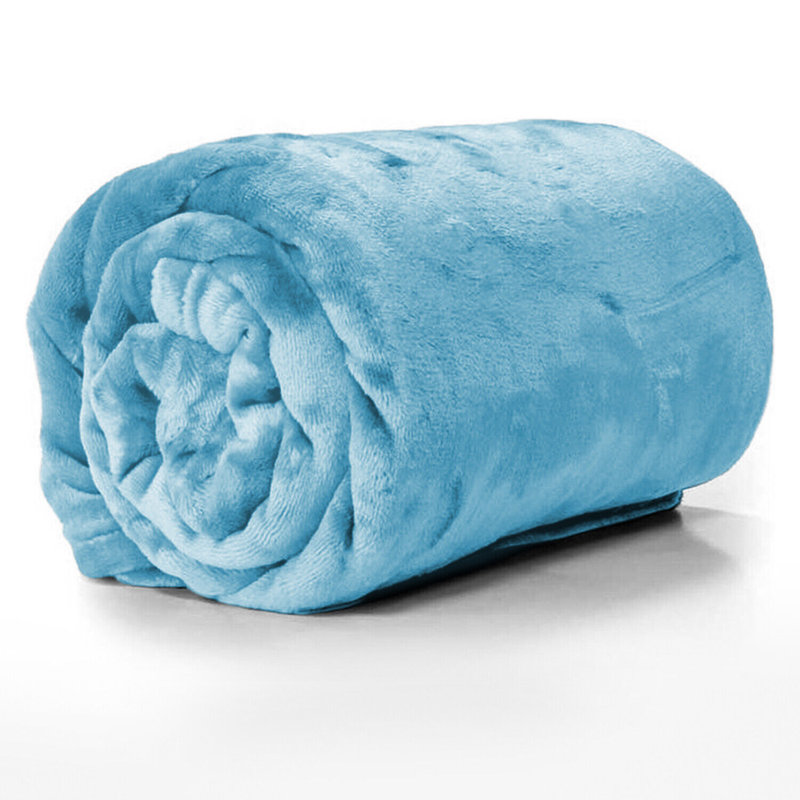 Carsonhill Reversible Mink Faux Fur Plush Fleece Throw/ Blanket, Sky Blue, W130 x L150cm