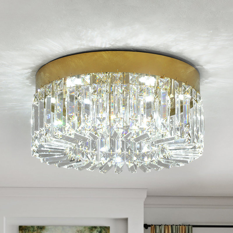Crystal Chandelier Semi Flush Mount Ceiling Light Fixture Modern Chandeliers For Dining Room Living Room Bedroom, Gold
